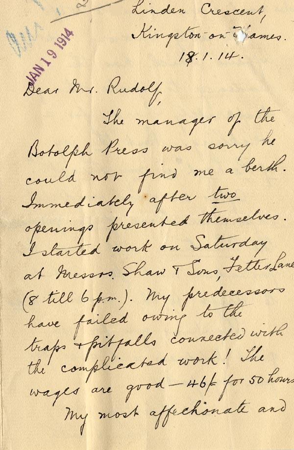 Large size image of Case 2 21. Letter from J.  18 January 1914
 page 1