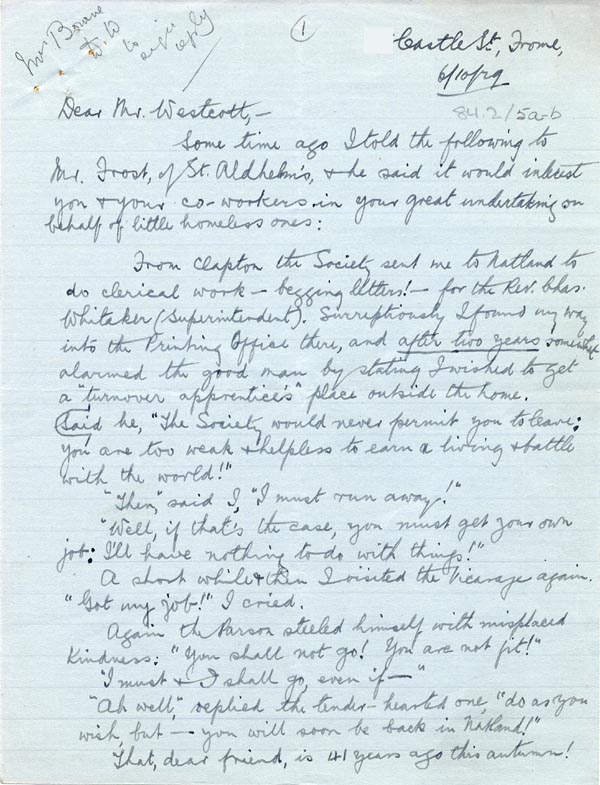 Large size image of Case 2 26. Letter from J.  6 October 1929
 page 1