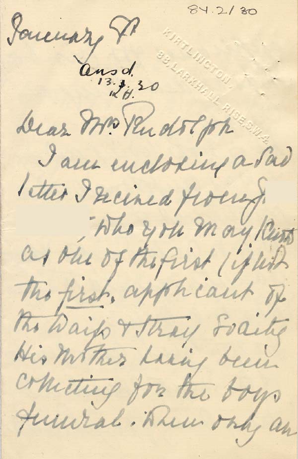 Large size image of Case 2 34. Letter from Miss S.  8 January 1930
 page 1