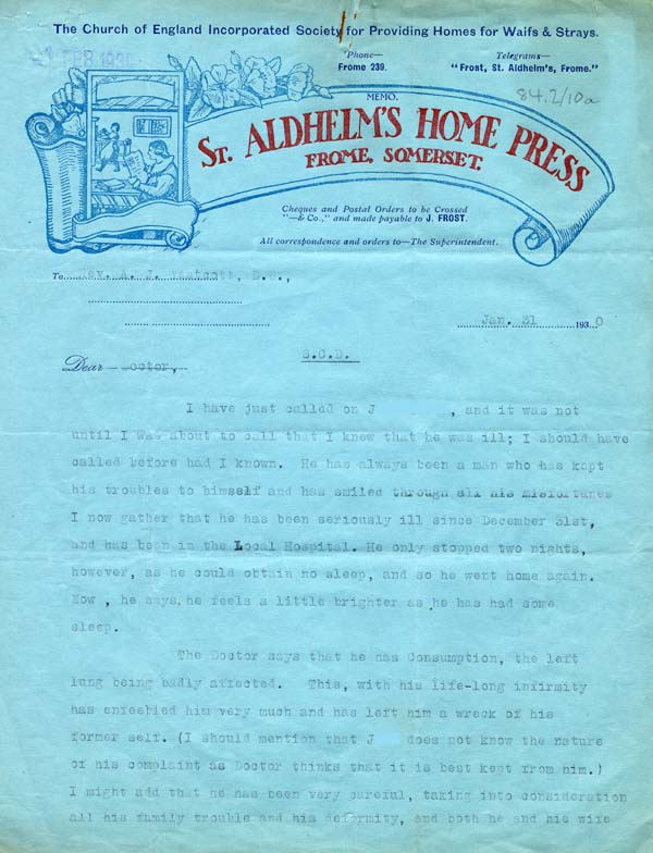 Large size image of Case 2 41. Letter to Revd Westcott from Mr Frost  31 January 1930
 page 1