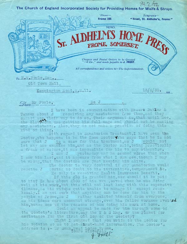 Large size image of Case 2 46. Letter from Mr Frost  13 February 1930
 page 1