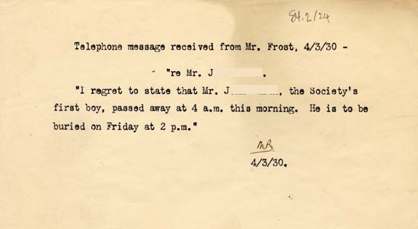 Large size image of Case 2 49. Note concerning J's death  4 March 1930
 page 1