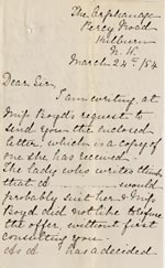 Image of Case 49 4. Letter from S.E. Hunt  24 March 1884
 page 1