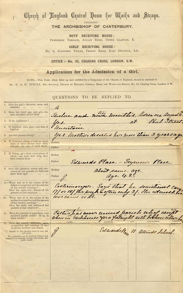 Large size image of Case 175 1. Application to Waifs and Strays' Society  16 June 1883 
 page 1