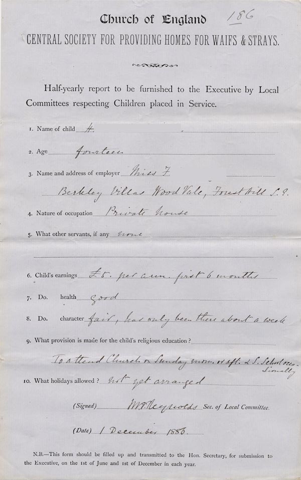 Large size image of Case 186 5. Half-yearly report 1 December 1886
 page 1