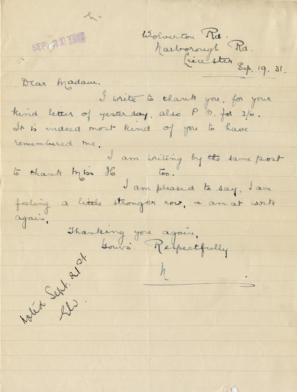 Large size image of Case 189 26. Letter from E. 19 September 1931
 page 1