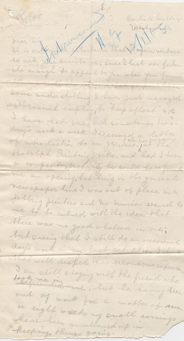 Large size image of Case 201 7. Letter from E. 9 January 1905
 page 1