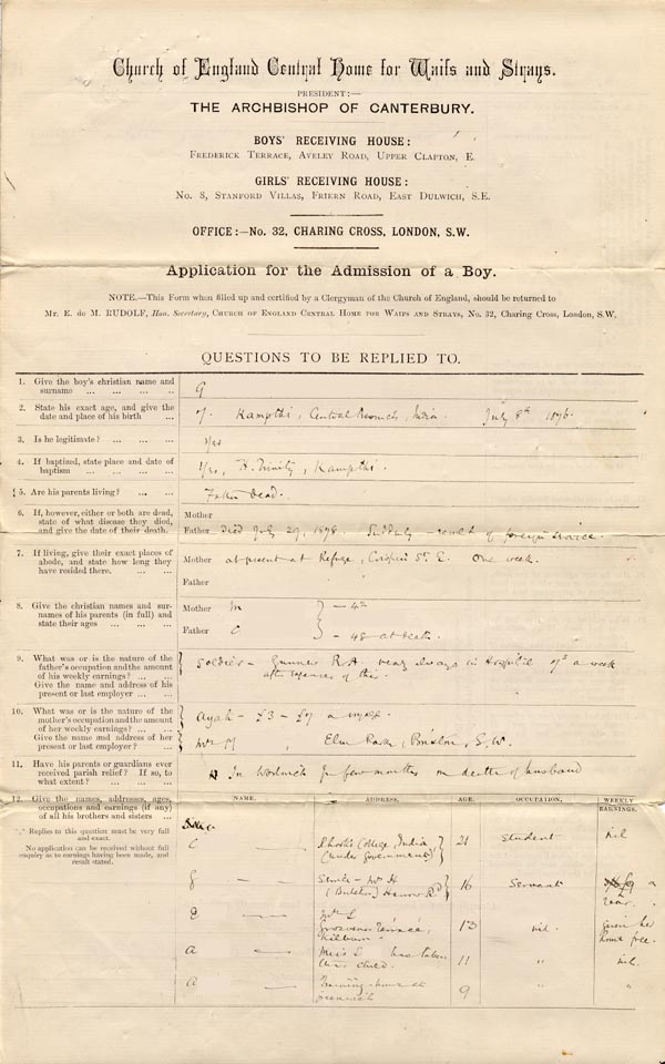 Large size image of Case 224 1. Application to Waifs and Strays' Society 16 April 1883
 page 1