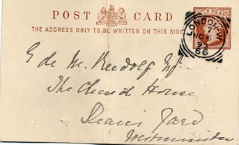 Large size image of Case 477 3. Postcard requesting a meeting with Revd Edward Rudolf about the girls  [November 1893]
 page 1