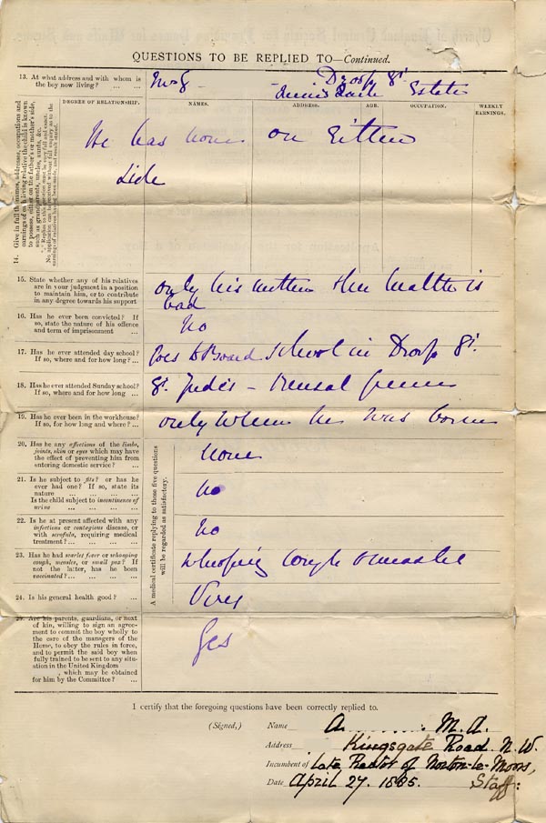 Large size image of Case 485 1. Application to Waifs and Strays' Society  27 April 1885
 page 2