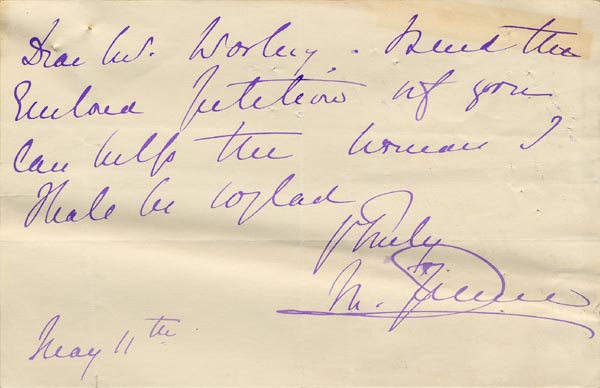 Large size image of Case 485 3. Letter from Mary Jenner sending a (quote)petition(unquote)  11 May [1885]
 page 1