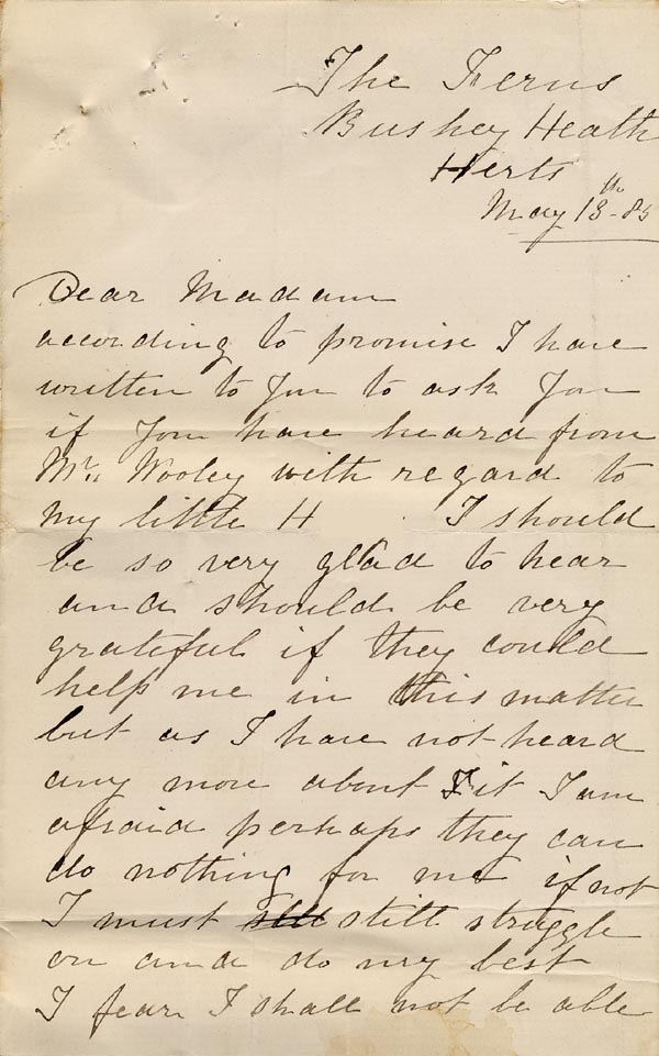 Large size image of Case 485 4. Letter from H's mother  13 May 1885
 page 1