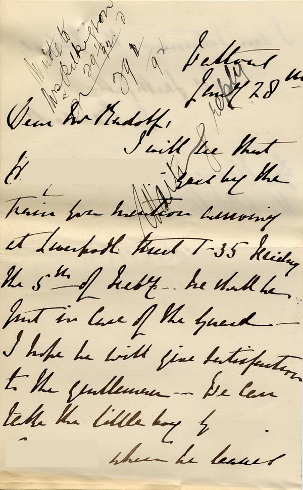 Large size image of Case 485 8. Letter arranging H's travel on 5 February  28 January 1892
 page 1