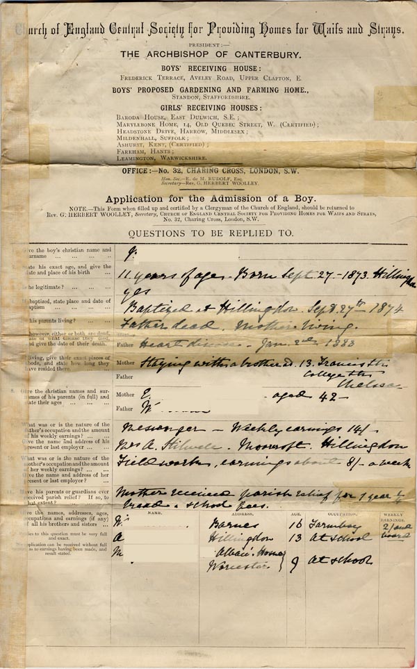 Large size image of Case 512 1. Application to Waifs and Strays' Society 4 November 1884
 page 1