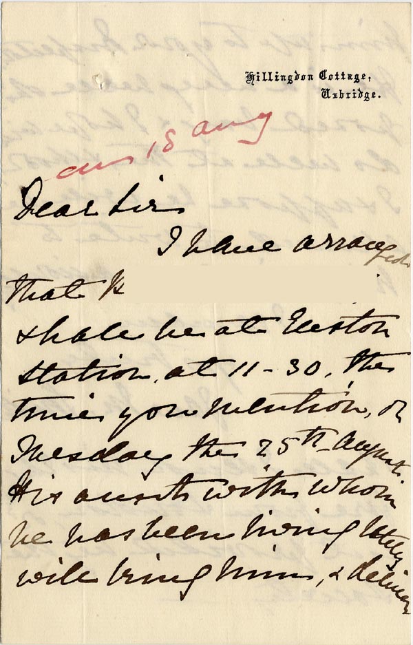 Large size image of Case 512 2. Letter from Miss S. c. 17 August 1885
 page 1