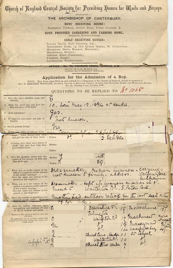 Large size image of Case 517 1. Application to Waifs and Strays' Society  3 March 1885
 page 1