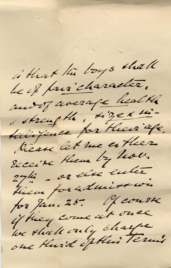 Large size image of Case 517 5. Letter from John Bullock, the Headmaster of St Oswald's College  20 November 1886
 page 2