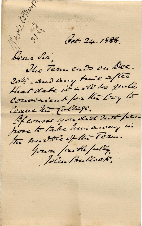 Large size image of Case 517 12. Letter from John Bullock  24 October 1888
 page 1
