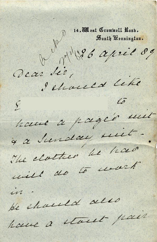 Large size image of Case 517 22. Letter from Emily Jackson  26 April 1889
 page 1