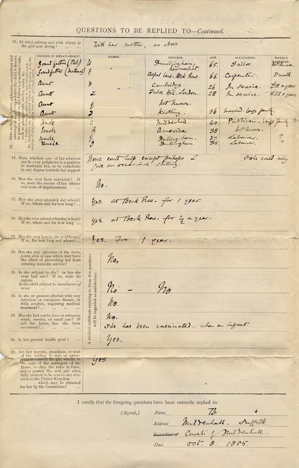 Large size image of Case 542 1. Application to the Waifs and Strays' Society  3 October 1885
 page 2