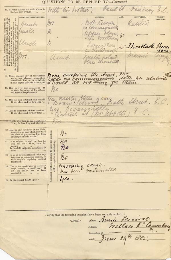 Large size image of Case 588 1. Application to the Waifs and Strays' Society  29 June 1885
 page 2