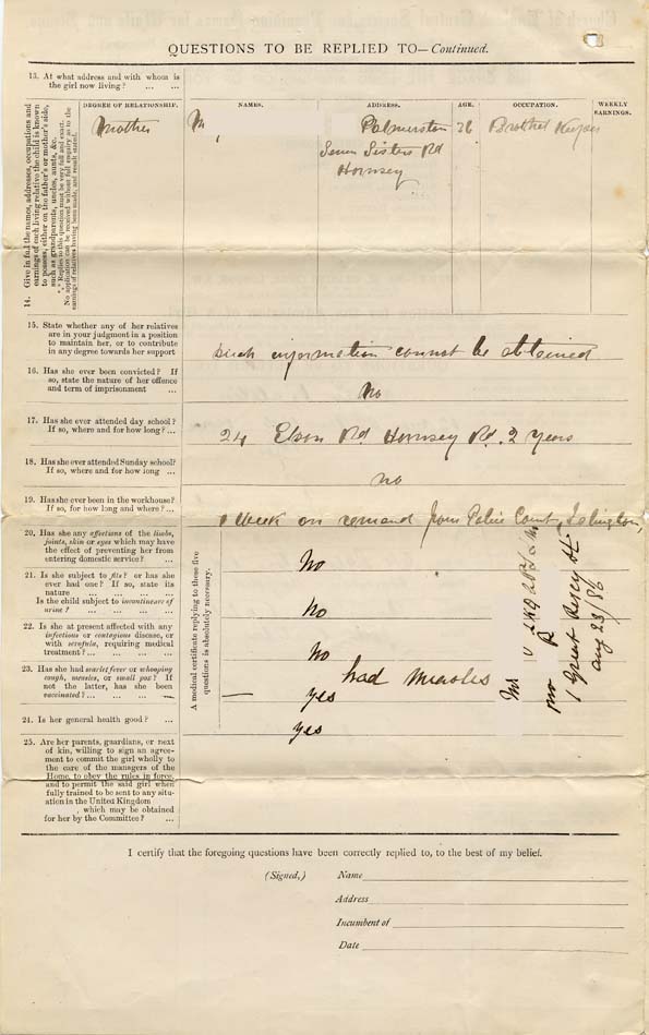 Large size image of Case 791 1. Application to Waifs and Strays Society  August 1886
 page 2
