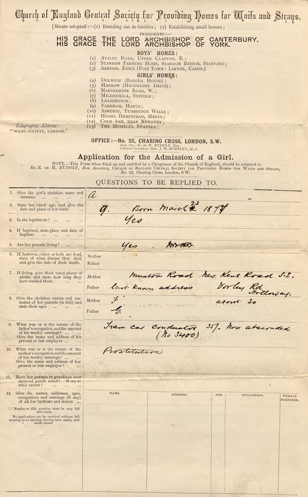 Large size image of Case 807 1. Application to Waifs and Strays' Society 4 October 1886
 page 1