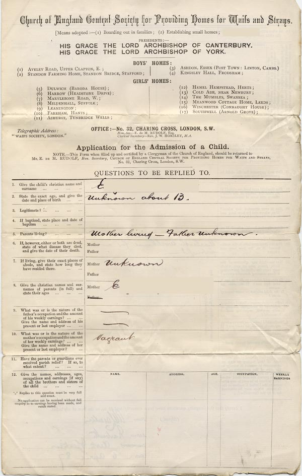 Large size image of Case 940 1. Application to Waifs and Strays' Society  6 April 1887
 page 1