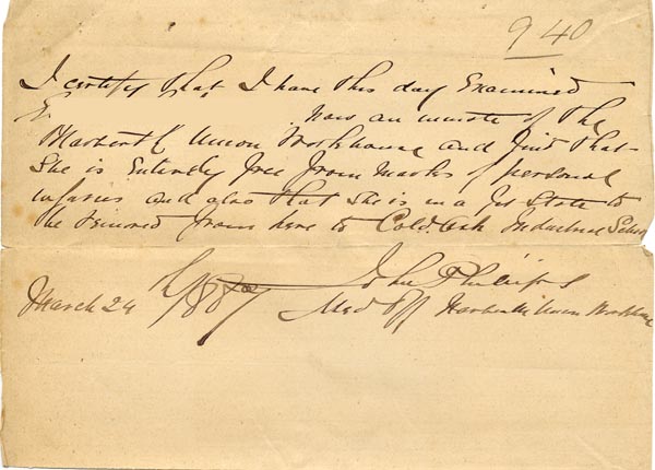 Large size image of Case 940 3. Medical certificate  24 March 1887
 page 1