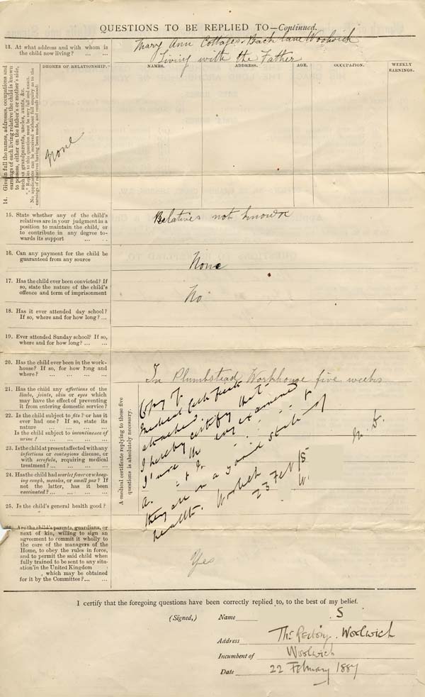 Large size image of Case 941 2. Application to Waifs and Strays' Society for M.  22 February 1887
 page 2