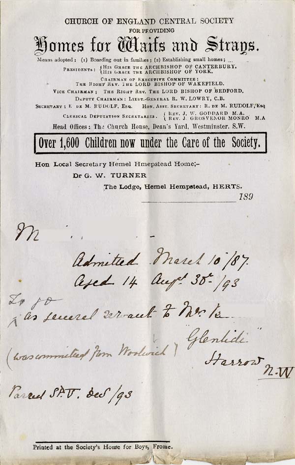 Large size image of Case 941 12. Note that M. has gone to a place as a general servant in Harrow  [March 1894]
 page 1