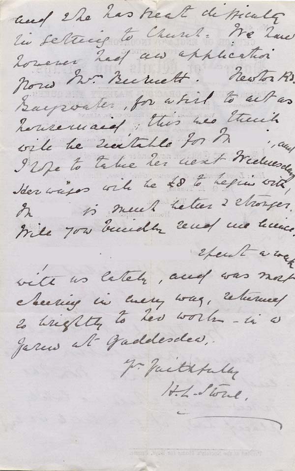 Large size image of Case 941 28. Letter from Hemel Hempstead about removing M. from her situation and sending her to Bayswater to be a housemaid  3 April 1896
 page 2