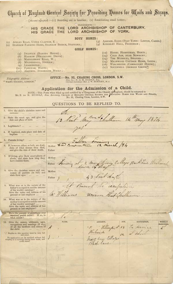 Large size image of Case 942 1. Application to Waifs and Strays' Society for A.  22 February 1887
 page 1