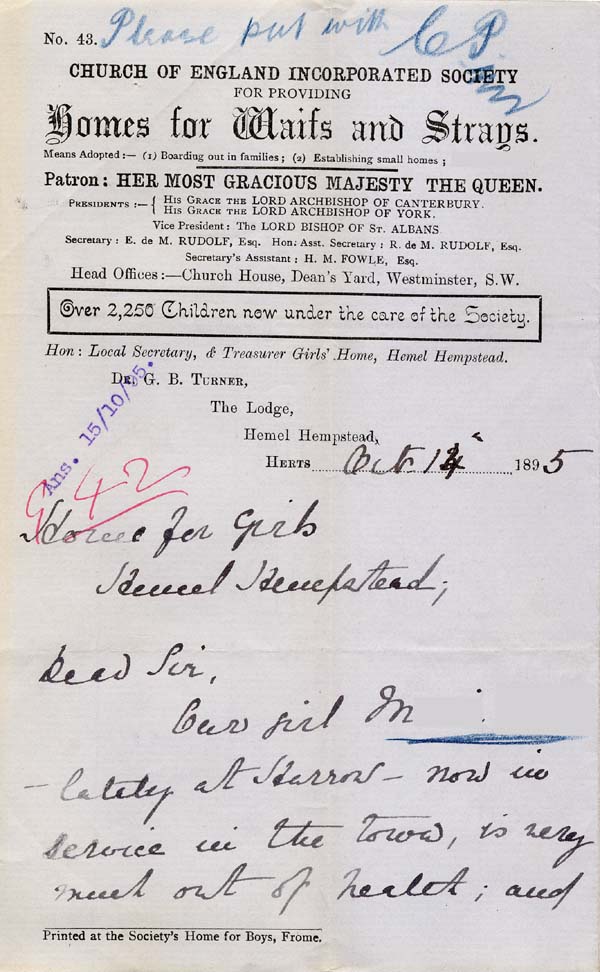 Large size image of Case 942 23. Letter from Hemel Hempstead about M's health  14 October 1895
 page 1