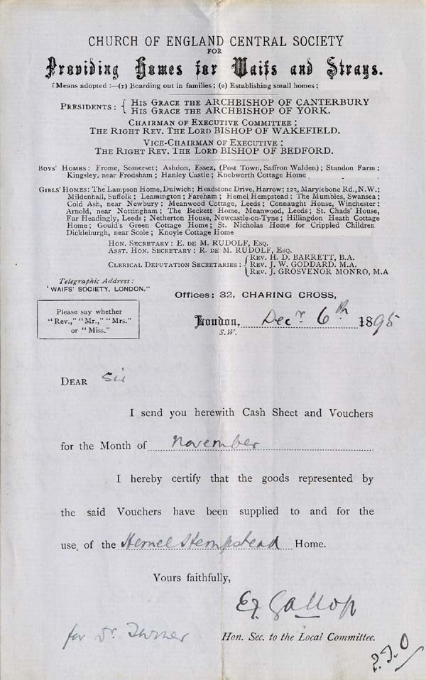 Large size image of Case 942 24. Letter from Hemel Hempstead including note of M's health  6 December 1895
 page 1