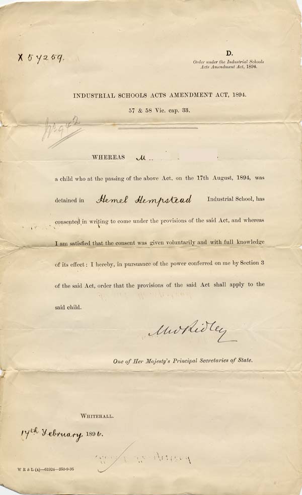Large size image of Case 942 26. Order under the Industrial Schools Amendment Act  17 February 1896
 page 1