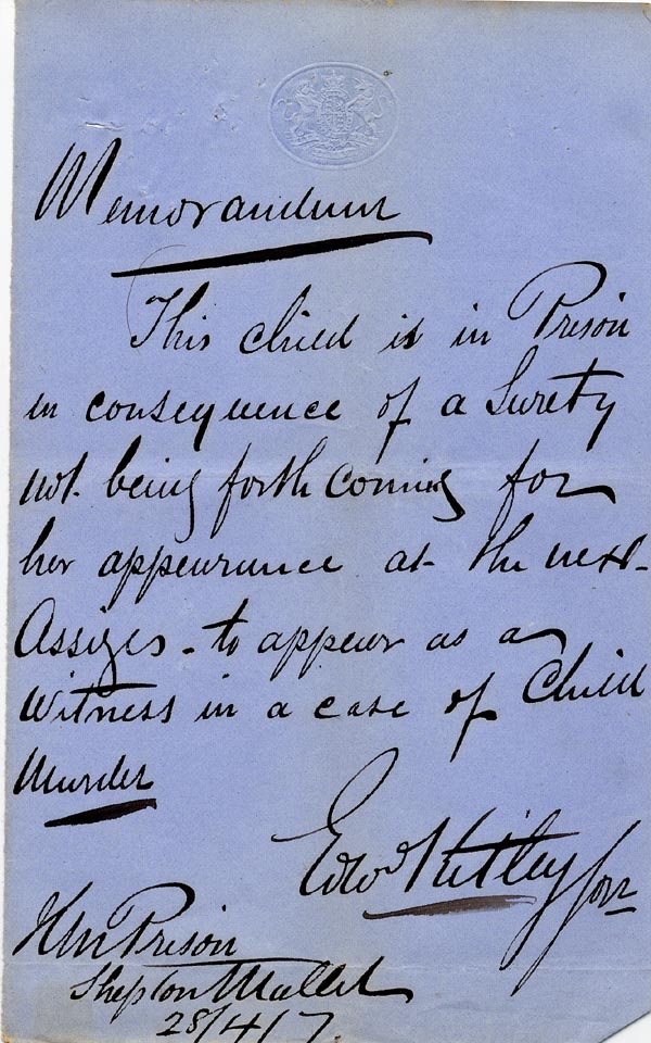 Large size image of Case 1024 2. Memorandum from HM Prison Shepton Mallet  28 April 1887
 page 1
