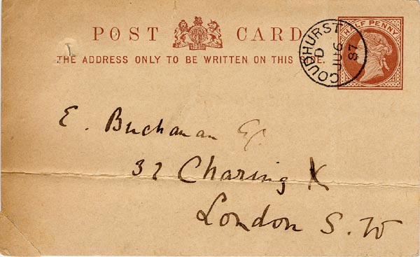 Large size image of Case 1024 12. Postcard from Miss Blair  6 June 1887
 page 1