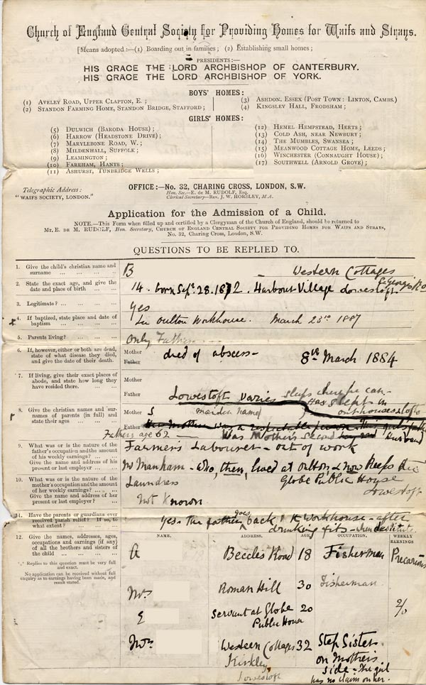 Large size image of Case 1047 1. Application to Waifs and Strays' Society  2 June 1887
 page 1
