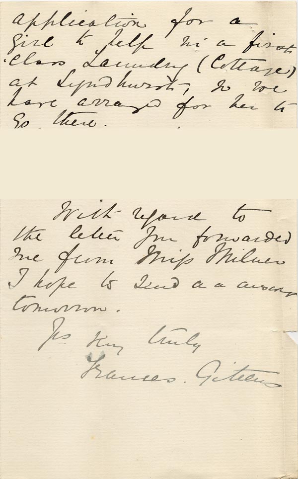 Large size image of Case 1047 8. Letter from Miss Gittens, Industrial Home, Fareham 26 February 1890
 page 2
