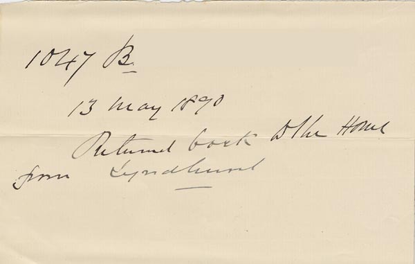 Large size image of Case 1047 10. Note concerning returned casefile  13 May 1890
 page 1