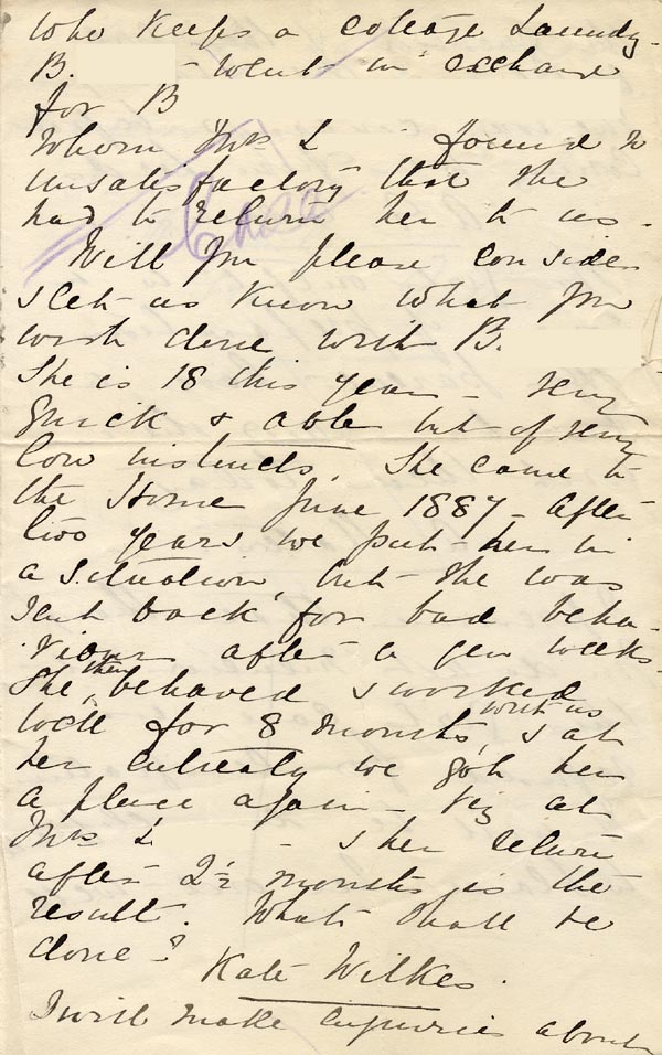 Large size image of Case 1047 11. Letter from Miss Gittens, Industrial Home, Fareham  18 May 1890   
 page 2
