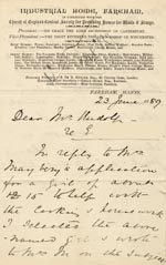 Image of Case 1047 5. Letter from Miss Gittens, Industrial Home, Fareham  23 June 1889
 page 1