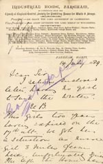 Image of Case 1047 6. Letter from Miss Gittens, Industrial Home, Fareham  14 July 1889
 page 1