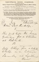 Image of Case 1047 9. Letter from Miss Gittens, Industrial Home, Fareham  1 March 1890
 page 1