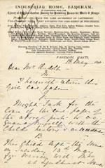 Image of Case 1047 11. Letter from Miss Gittens, Industrial Home, Fareham  18 May 1890   
 page 1