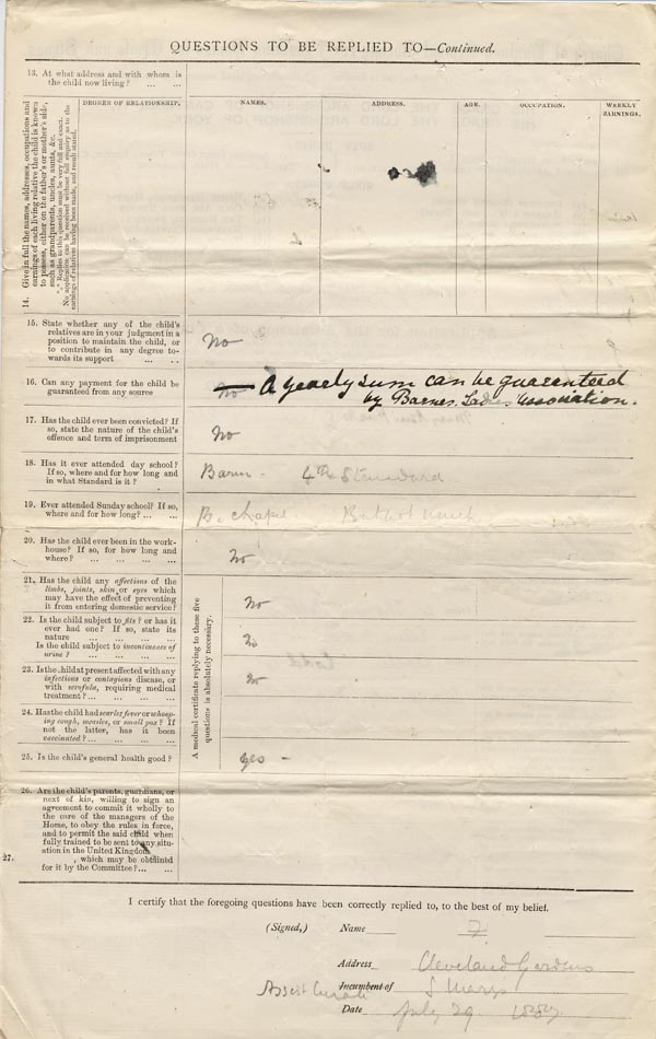 Large size image of Case 1106 1. Application to the Waifs and Strays' Society 29 July 1887
 page 2