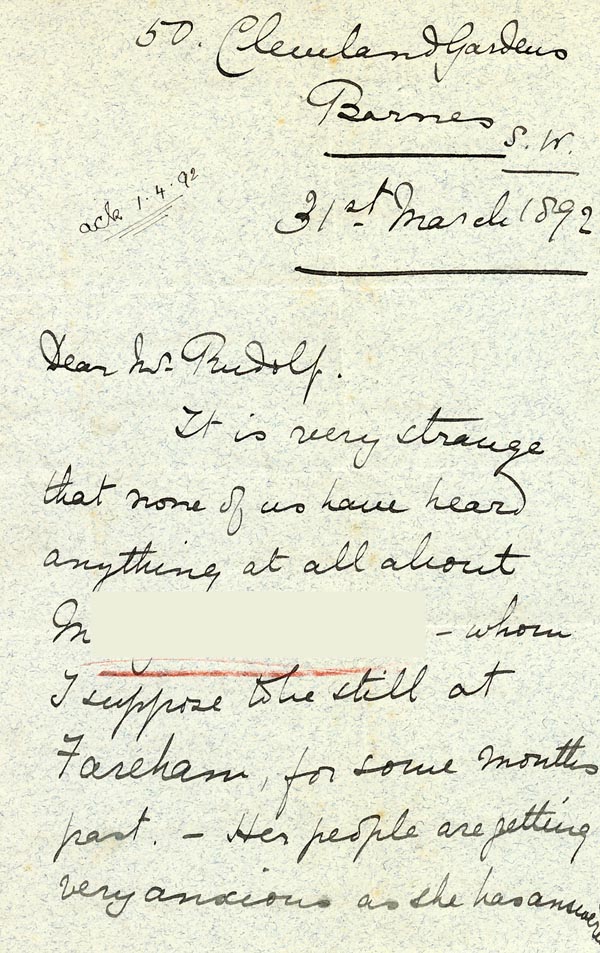 Large size image of Case 1106 8. Letter from the Barnes Ladies Association 31 March 1892
 page 1