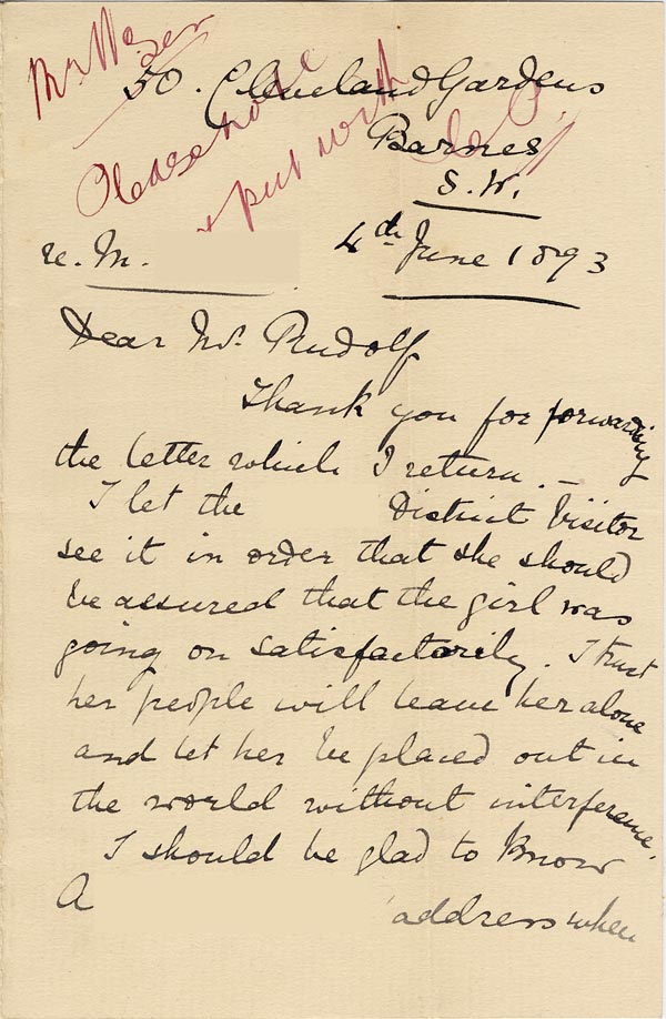 Large size image of Case 1106 12. Letter from the Barnes Ladies Association 4 June 1893
 page 1