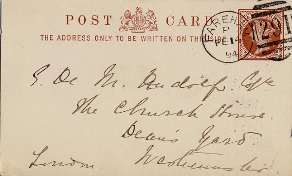 Large size image of Case 1106 15. Postcard from Girls Industrial Home, Fareham 14 February 1894
 page 1